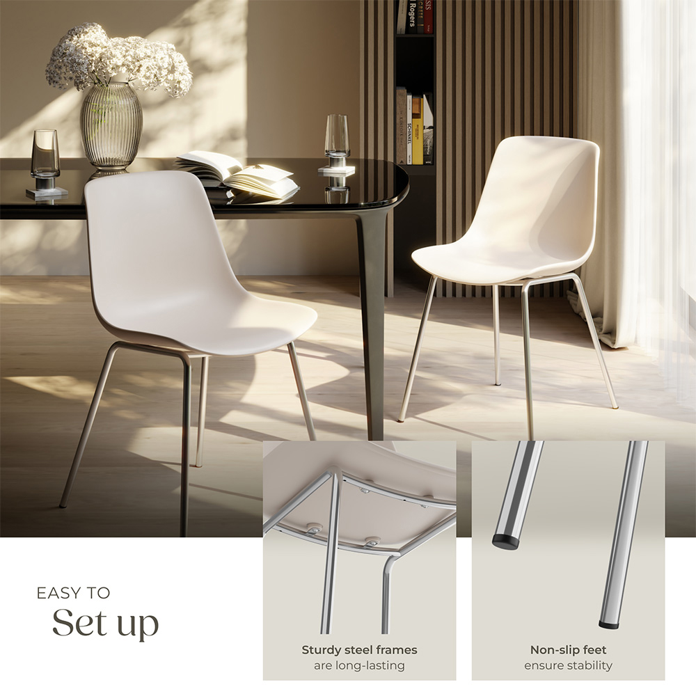 tectake Mave Set of 2 Taupe and Chrome Ergonomic High Backrest Dining Chair Image 8