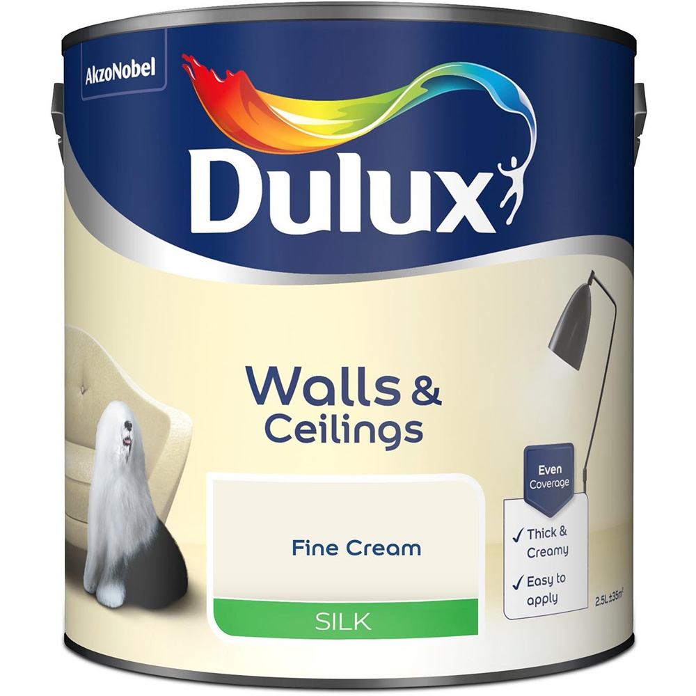 Dulux Walls & Ceilings Fine Cream Silk Emulsion Paint 2.5L Image 2
