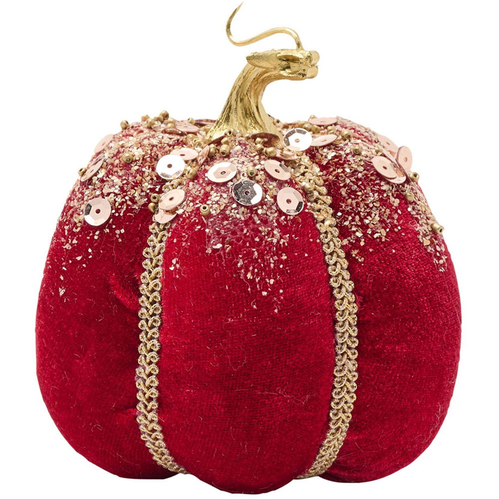The Seasonal Gift Co Red Velvet Pumpkin Decoration 11cm Image 2