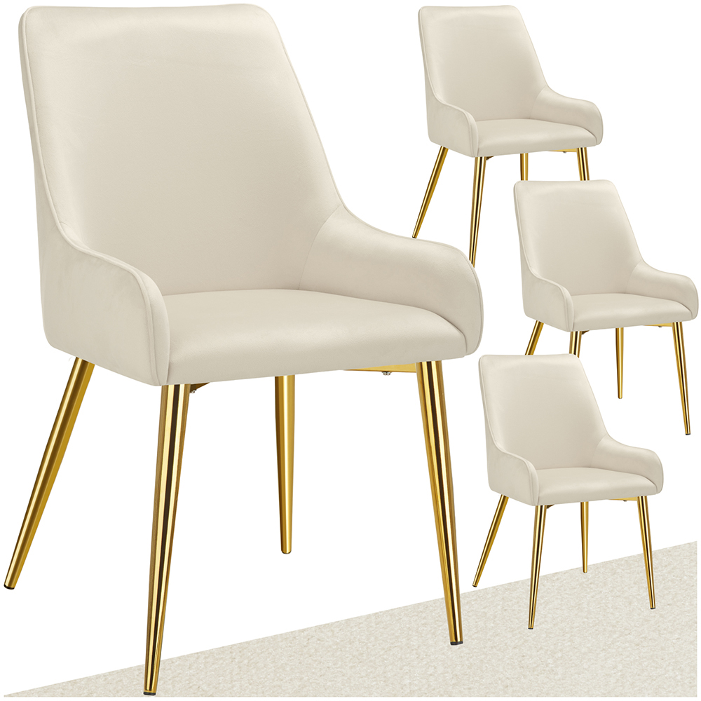 tectake Avane Set of 4 Beige Velvet High Backrest Dining Chair Image 2