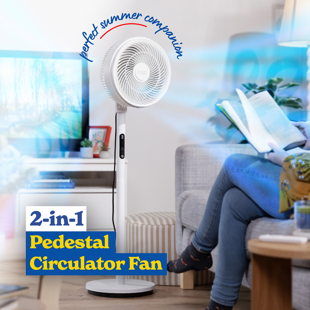Russell Hobbs White Height Adjustable Oscillating Pedestal Circulator Fan with Remote 8 inch Image 5