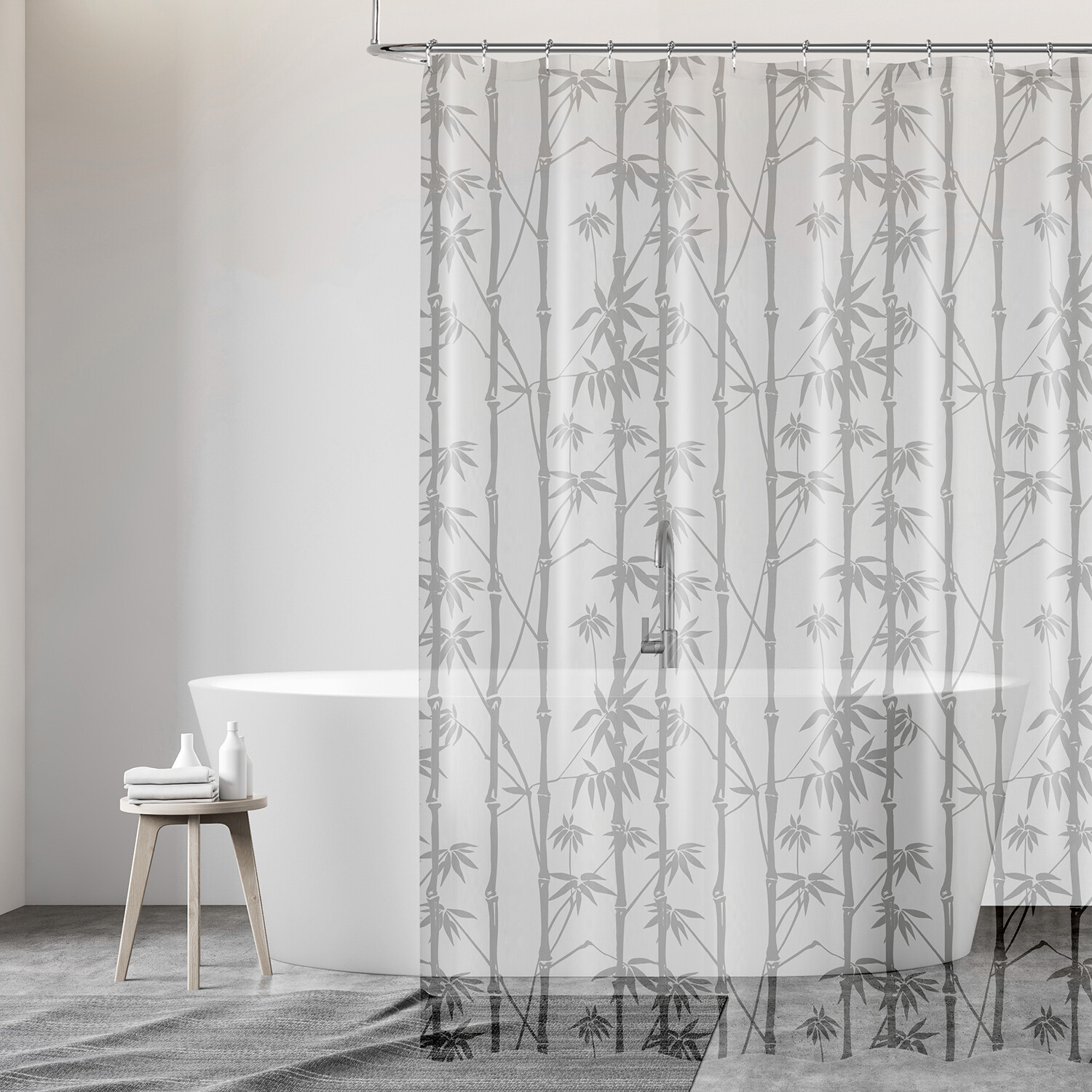 Bamboo Water Repellent Shower Curtain - Clear and Grey Image 2