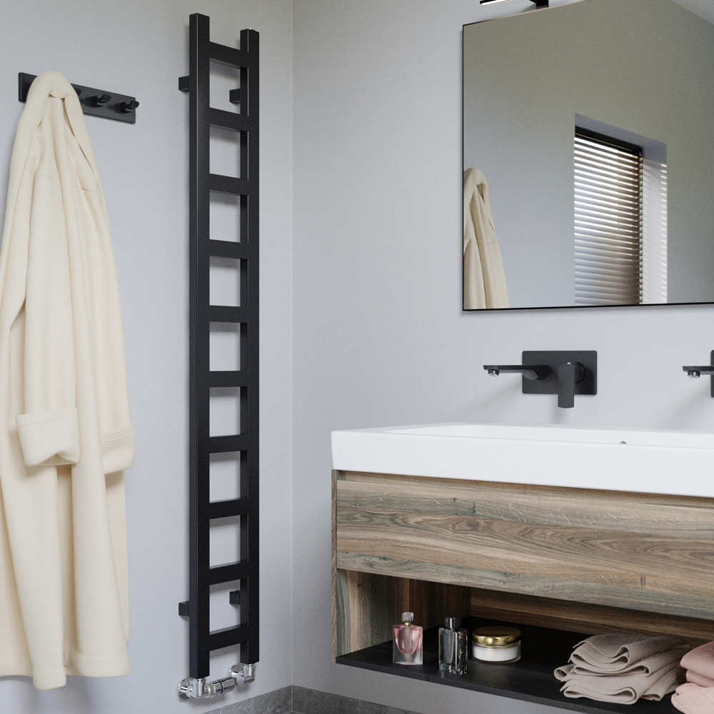 Terma Easy 1071 BTU Matt Black Electric Heated Towel Rail 1600 x 200mm Image 2