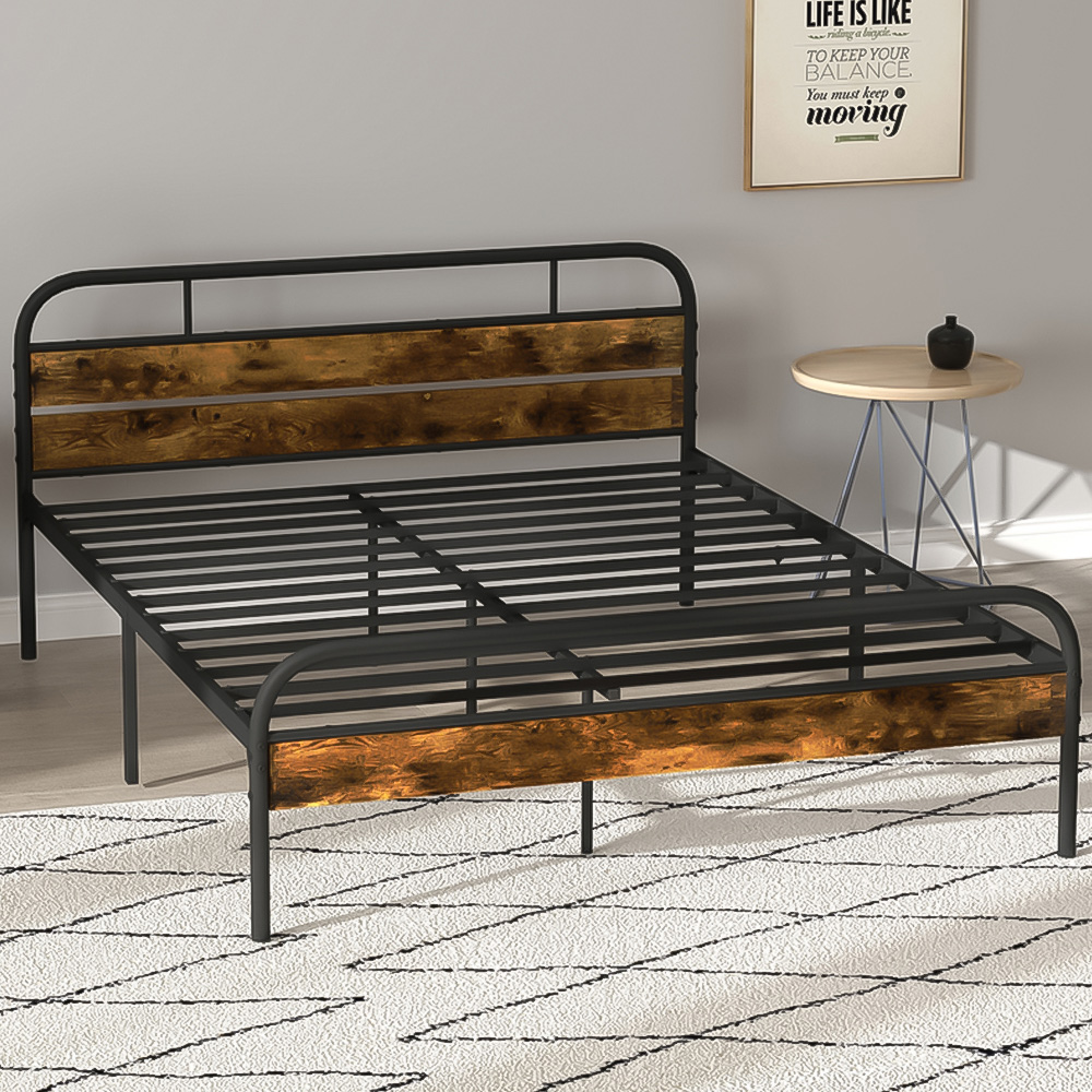 Portland King Size Rustic Brown Bed Frame with Headboard Image 1