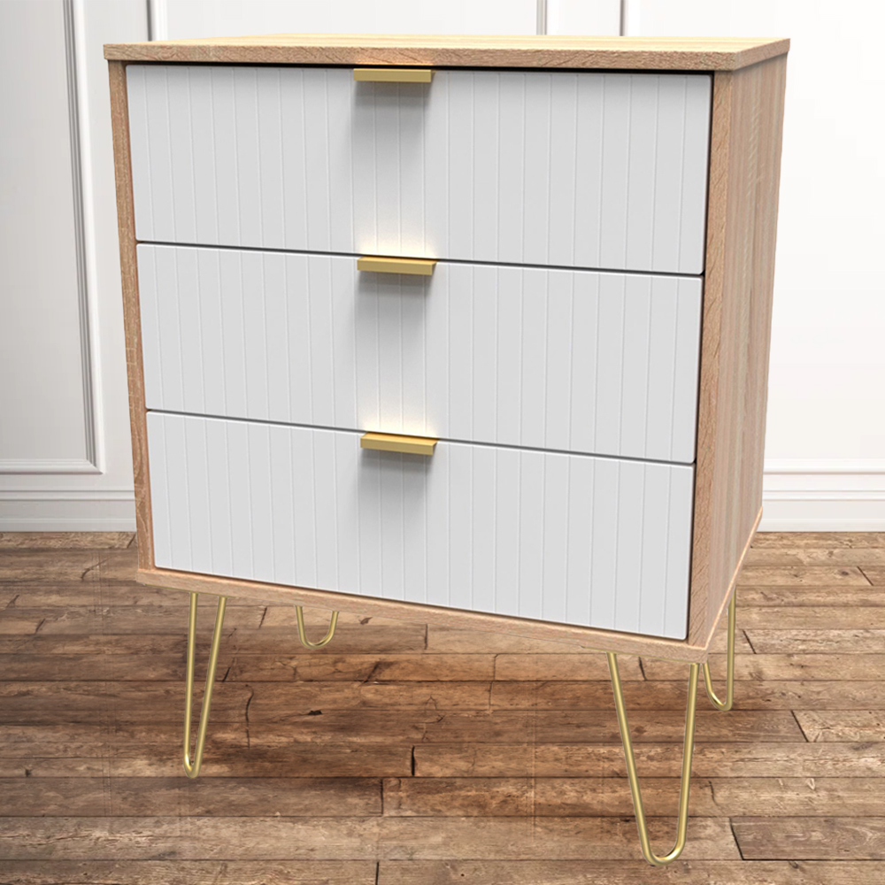 Crowndale 3 Drawer White Matt and Bardolino Oak Chest of Drawers Ready Assembled Image 1