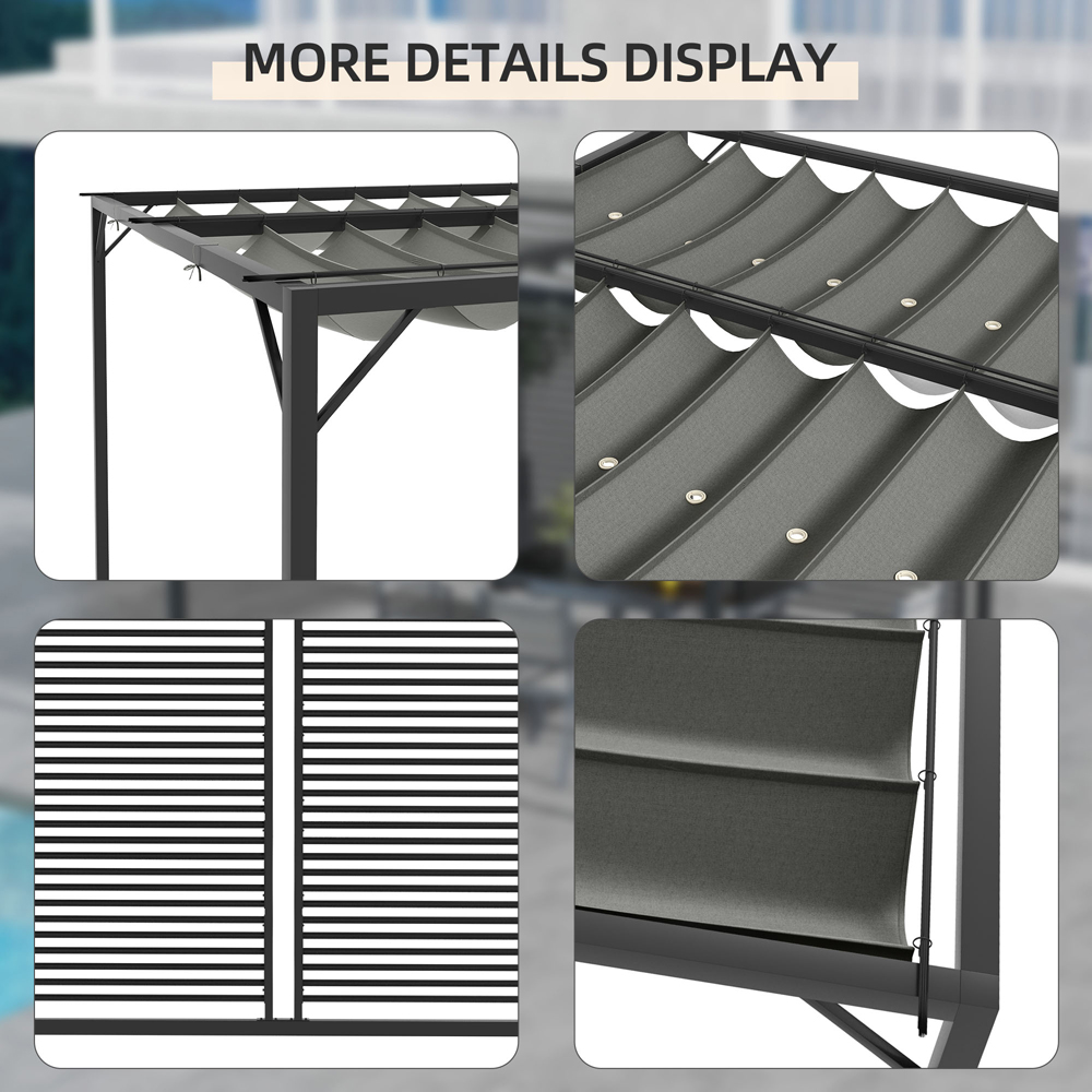 Outsunny 3 x 2.8m Grey Retractable Sun Shade Pergola Roof Image 5