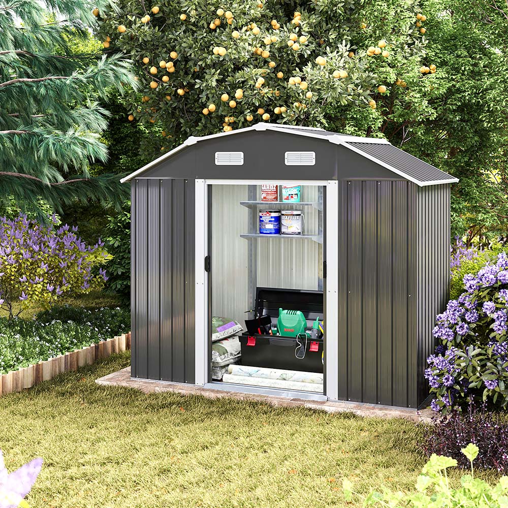 Living and Home 7.7 x 4.3ft Galvanised Steel Acrylic Storage Shed Grey Image 8