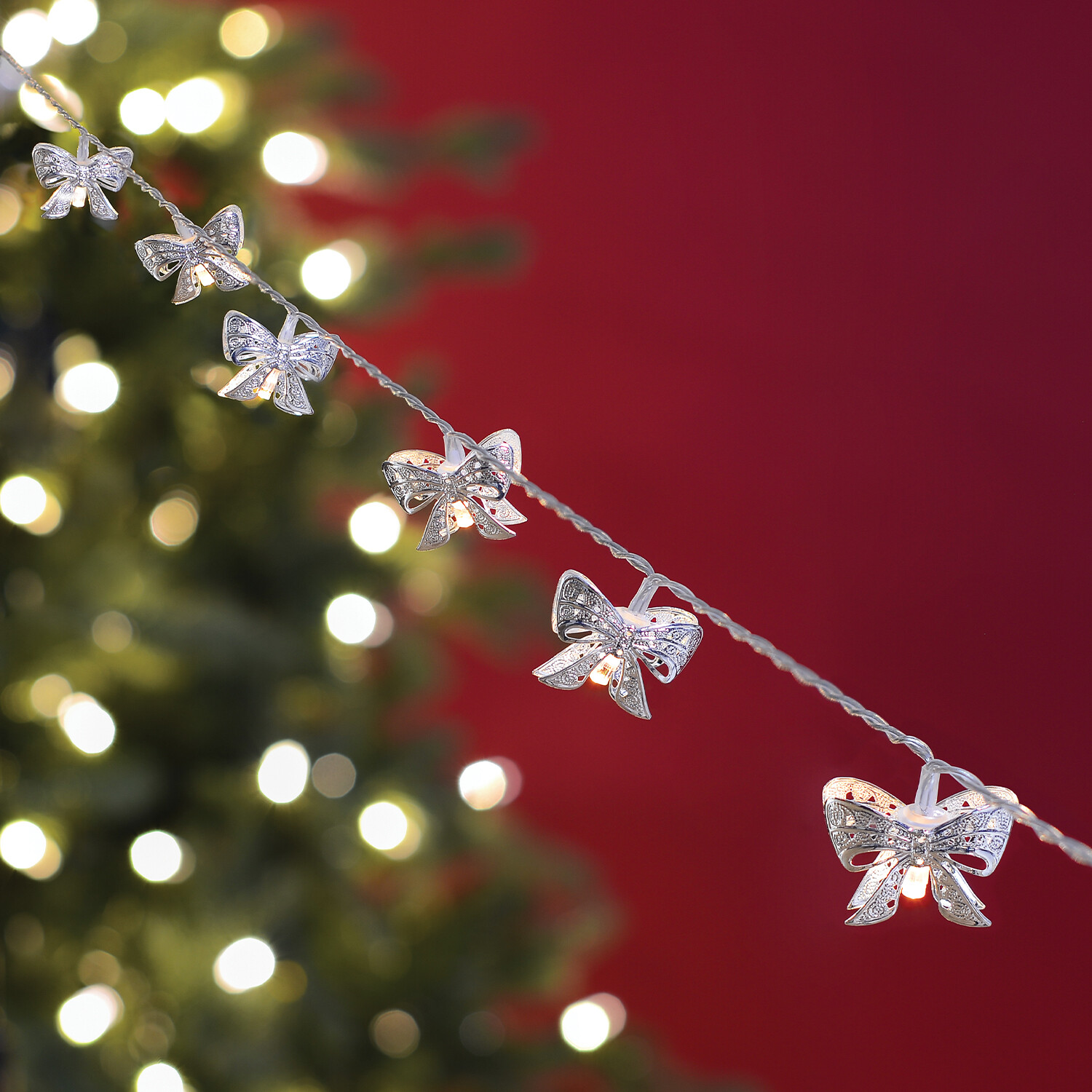 20 LED Christmas Bow String Light - Silver Image 6