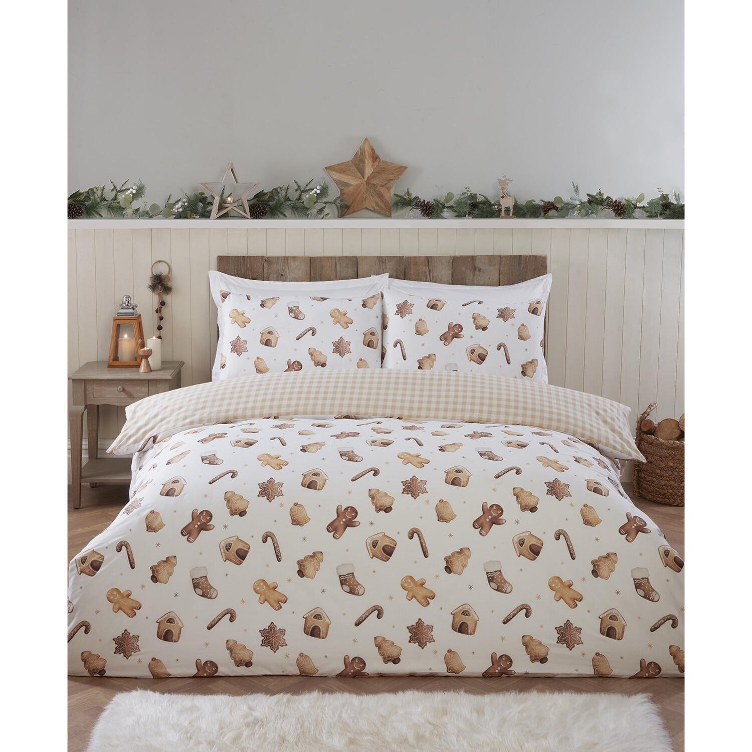 Gingerbread Duvet Cover and Pillowcase Set - Natural / King Image 6