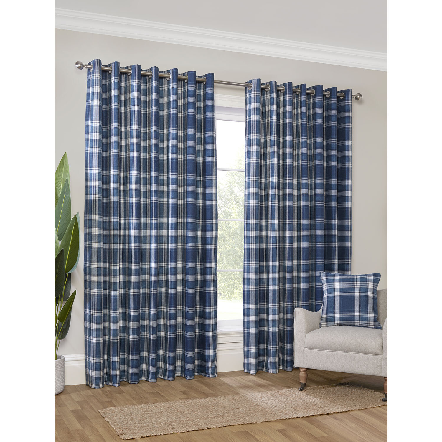 Hatfield Check Blackout Curtain - Navy / 168cm / 183cm Image 2