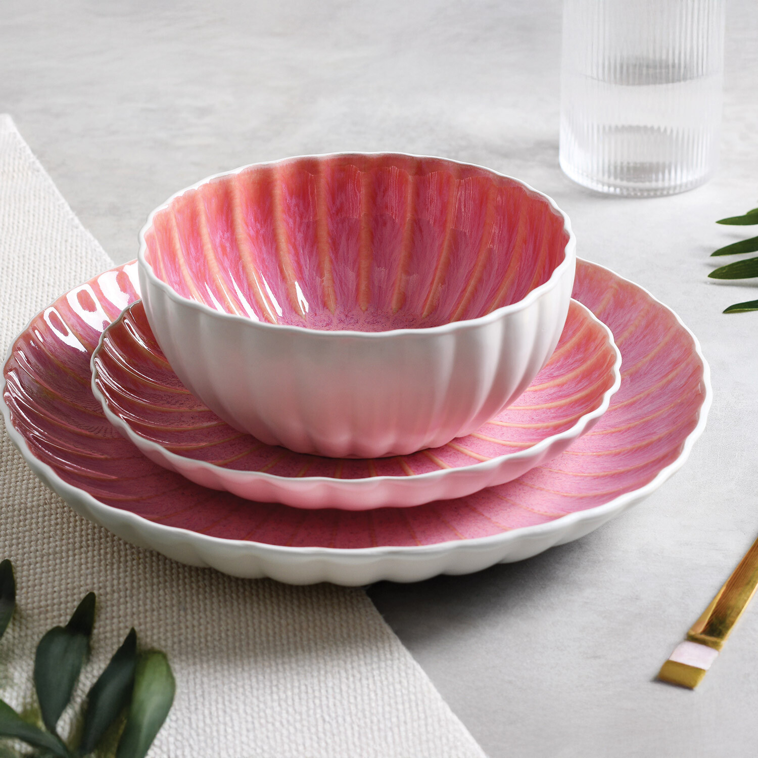 12 Piece Pink Reactive Glaze Dinner Set Pink Image 2