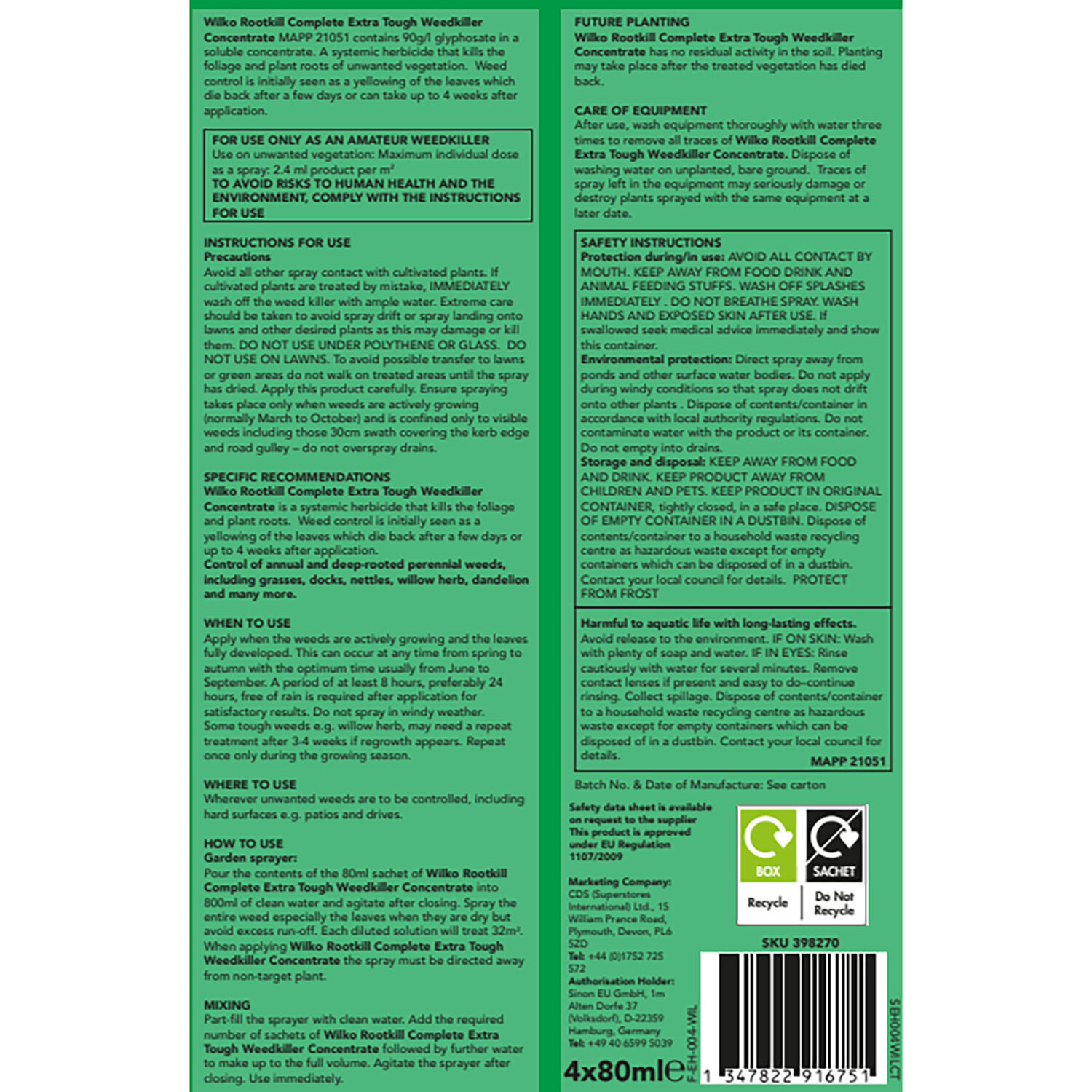 wilko Rootkill Extra Tough Weed Killer Concentrate - Green Image 2