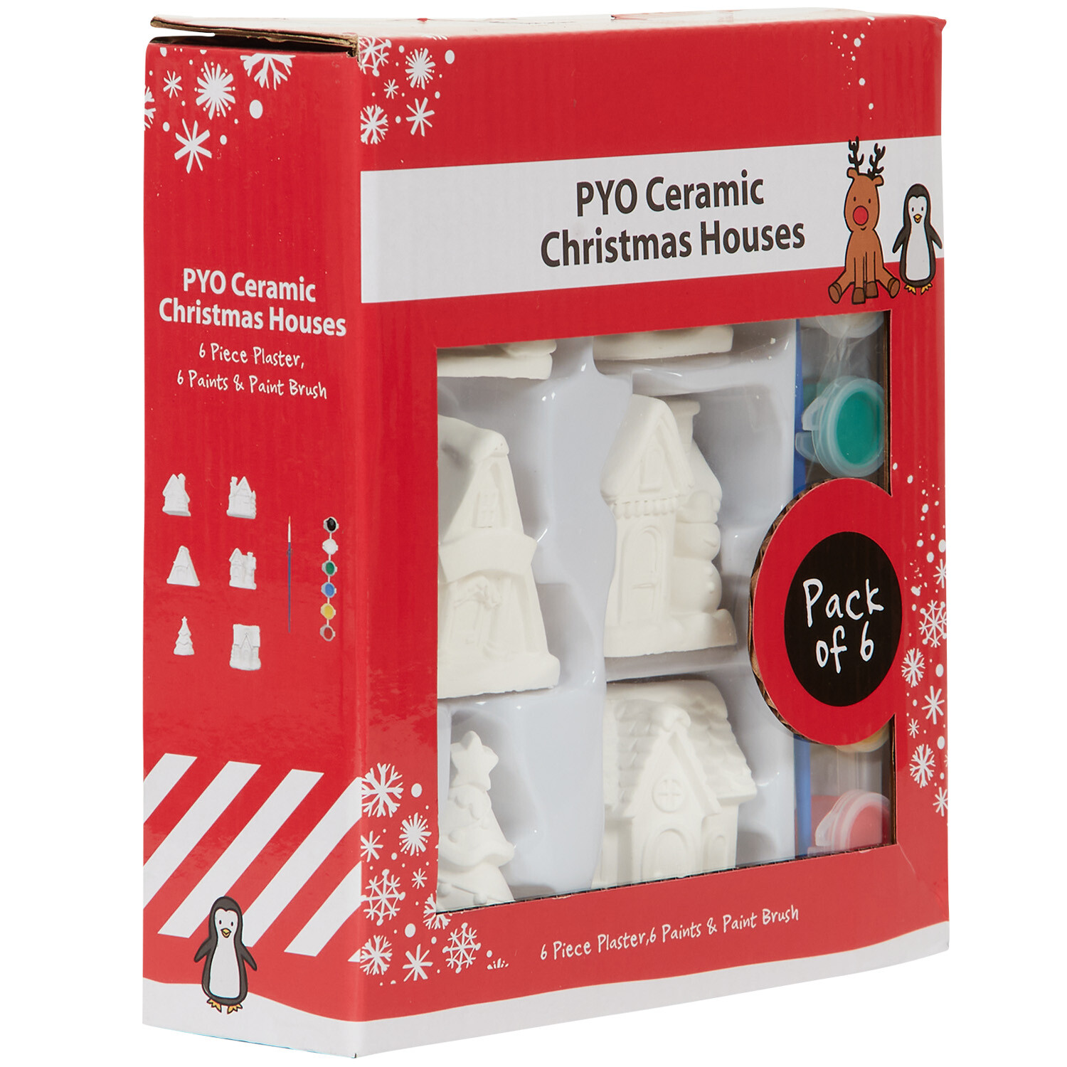 Pack of 6 Paint Your Own Ceramic Christmas Houses - White Image 2