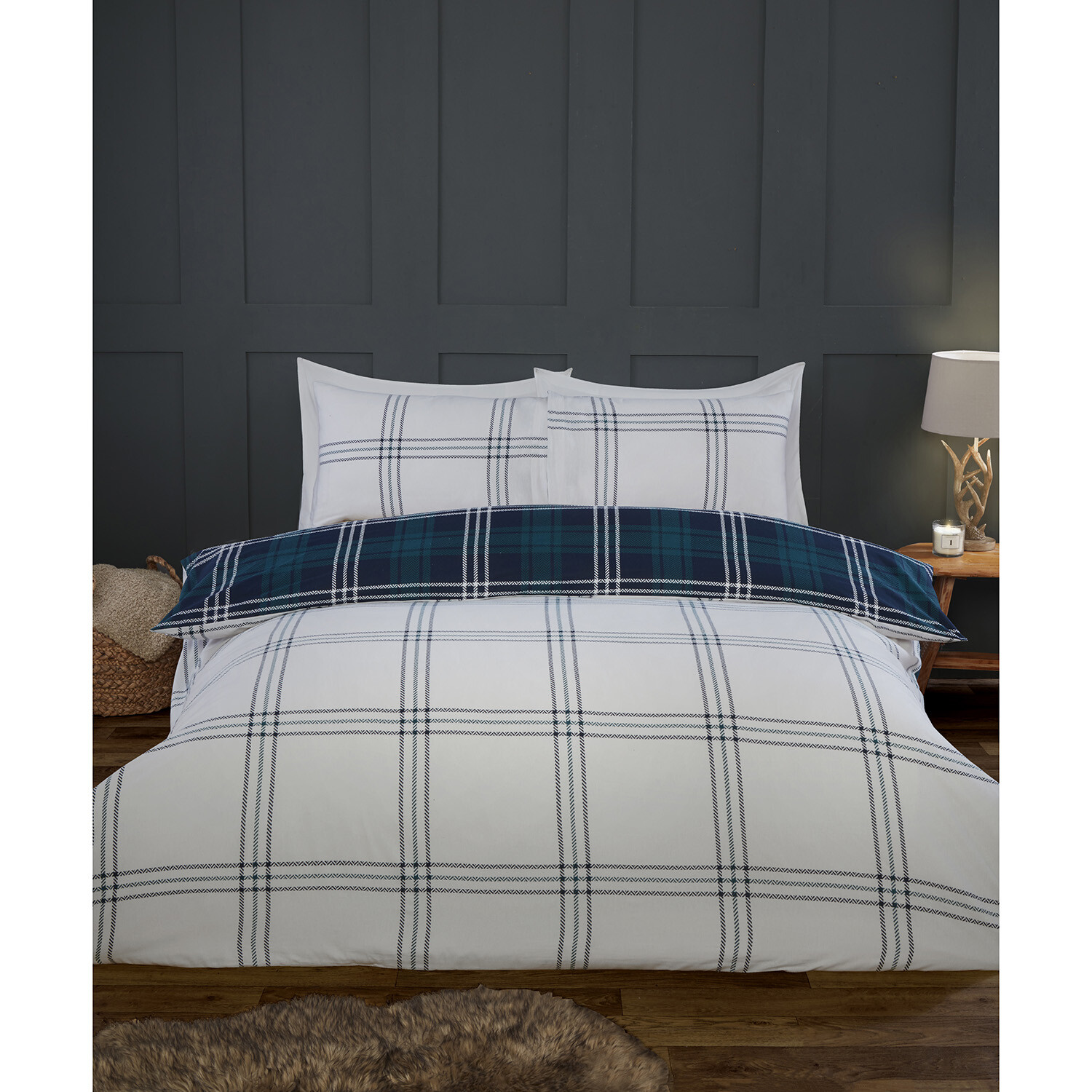 Kirkland Check Duvet Cover and Pillowcase Set - Navy / King Image 2