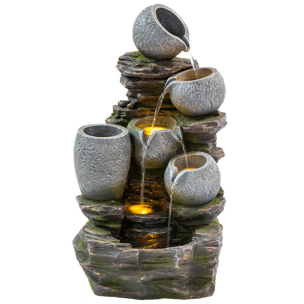 Garden Gear Serenity River Rock Cascading Pots and Planter Water Feature with LED Light Image 1