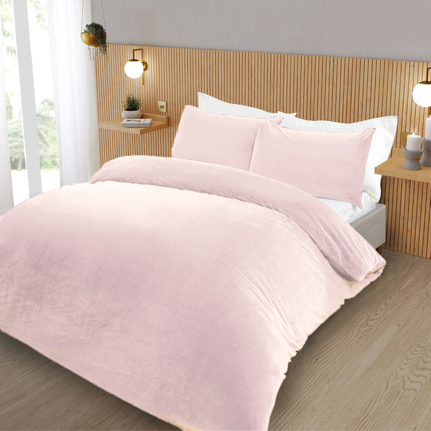 Helsinki Fleece Duvet Cover and Pillowcase Set - Blush / Superking Image 2