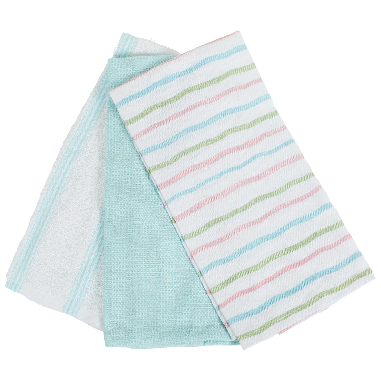 Pack of 3 Pastel Wave Tea Towels - Multicolour Image 3