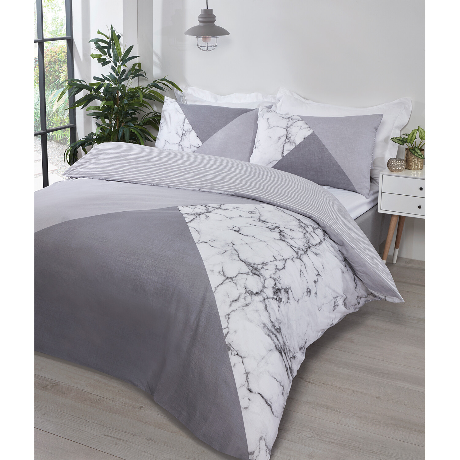 My Home Single Grey Marble Geo Duvet Set Image 2