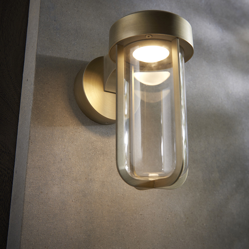 Merano Benevento Clear Glass Shade Brushed Gold LED Outdoor Wall Lamp Image 3