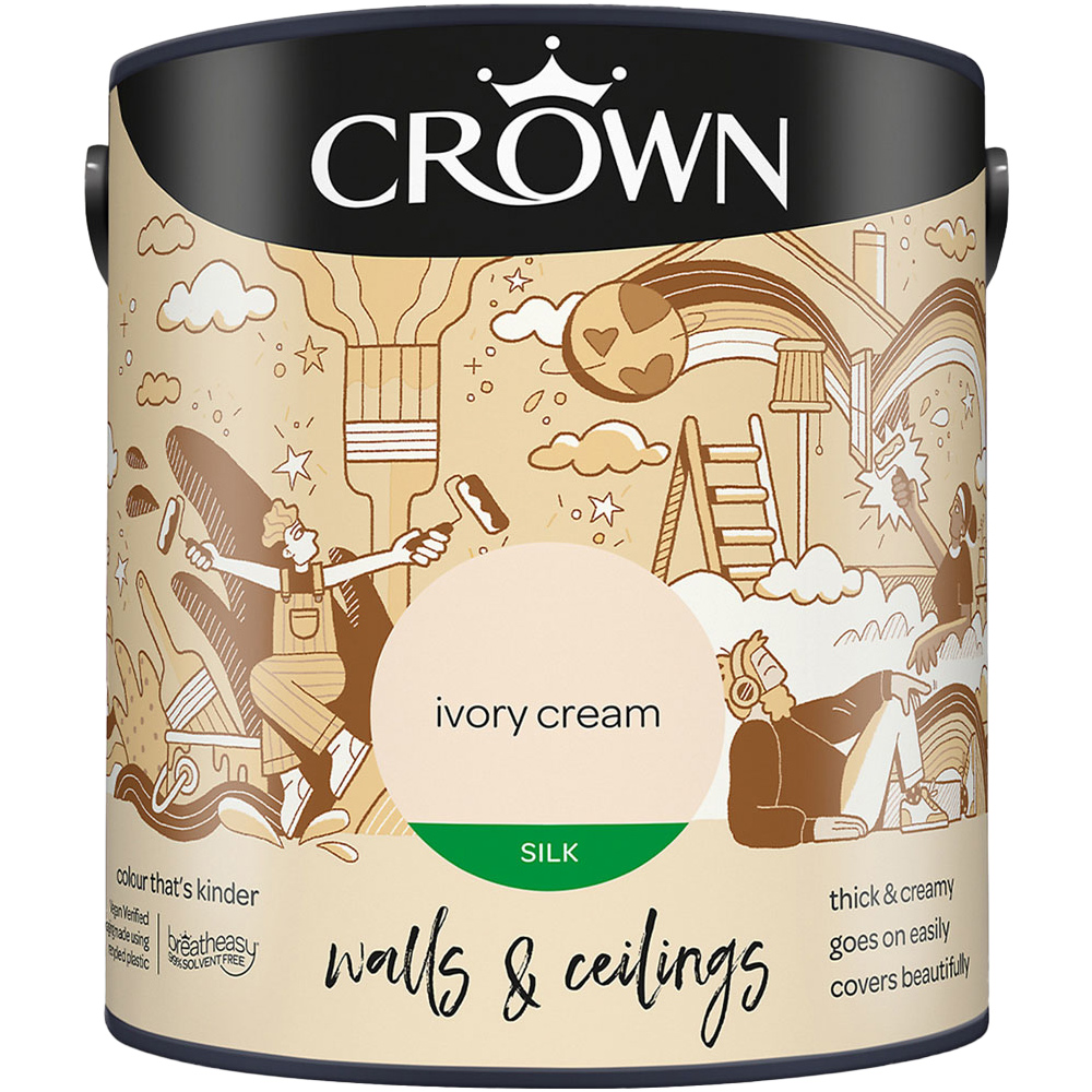 Crown Walls & Ceilings Ivory Cream Silk Emulsion Paint 5L Image 2