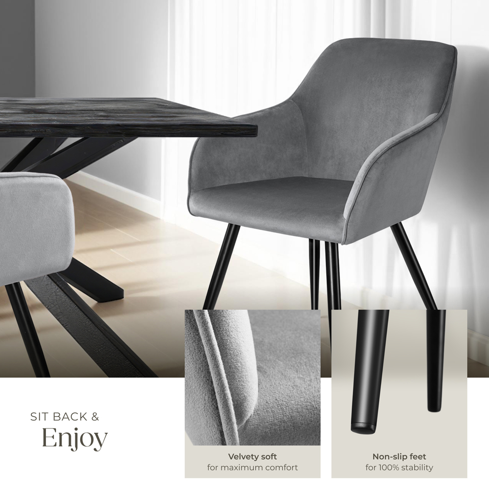 tectake Marilyn Set of 2 Grey and Black Velvet Dining Chairs Image 4