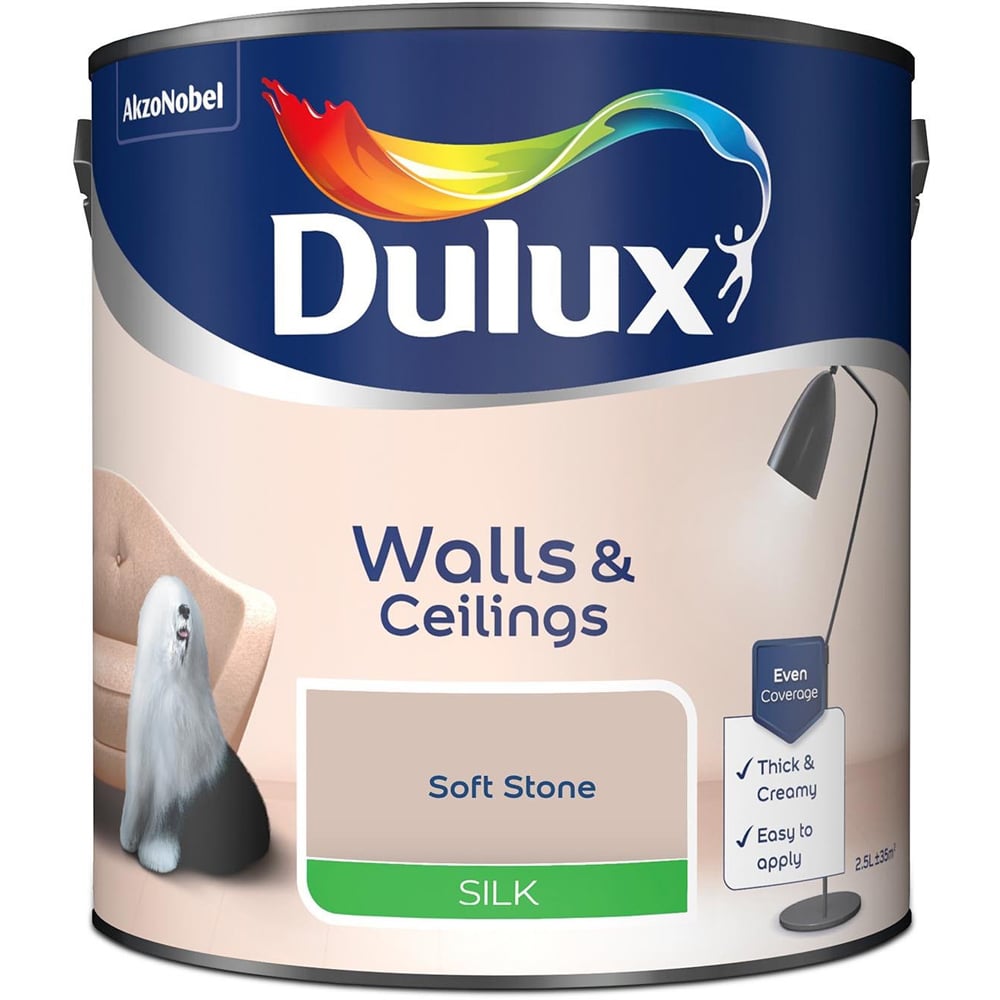 Dulux Walls & Ceilings Soft Stone Silk Emulsion Paint 2.5L Image 2