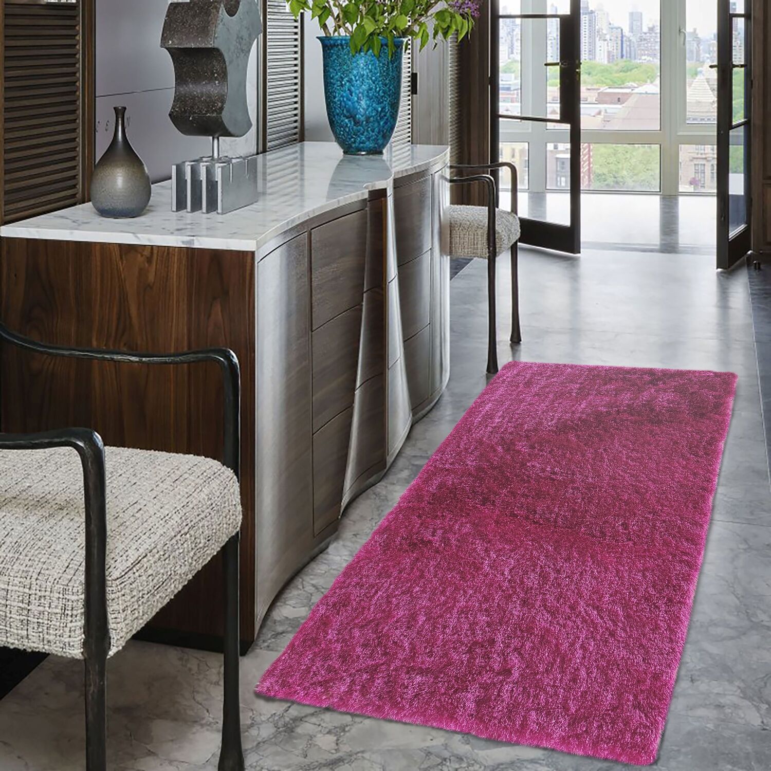 Silky Shaggy Rug - Hot Pink / 150cm Image 2
