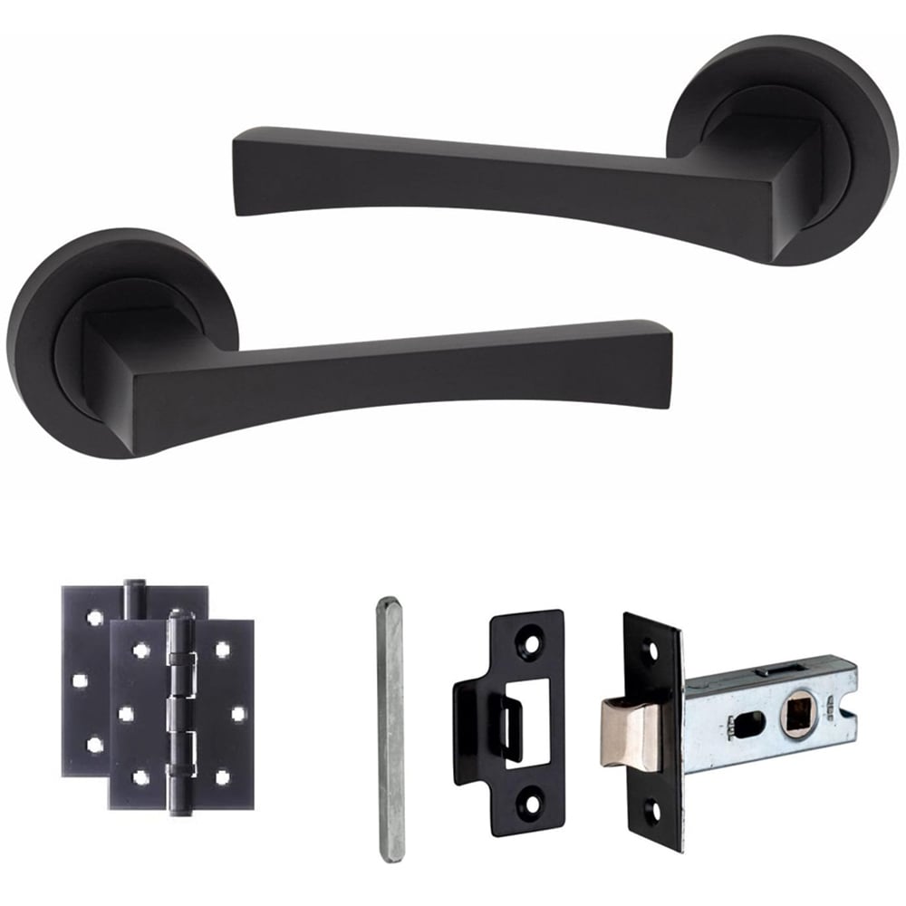 Golden Grace Matt Black Wave Latch Handles Set 52mm 6 Pack Image 2