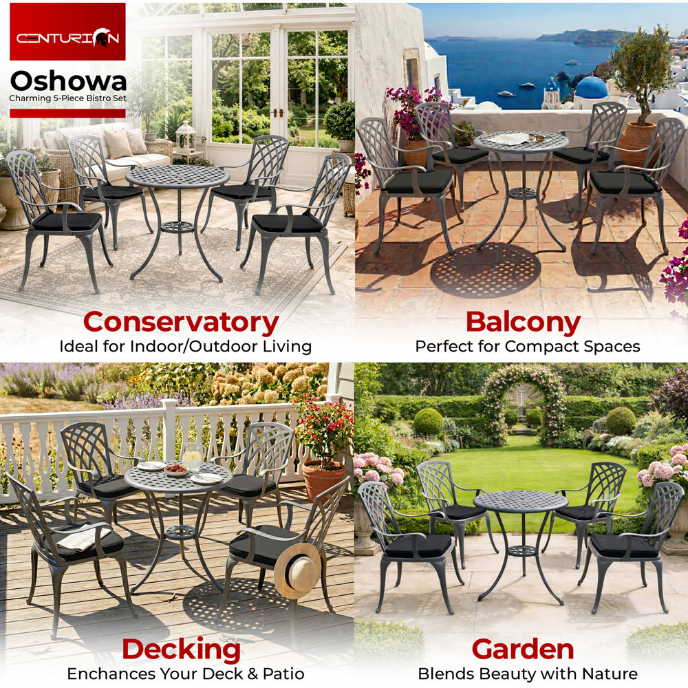 Centurion Oshowa 4 Seater Grey and Black Cast Aluminium Garden Bistro Set with Cushions Image 4