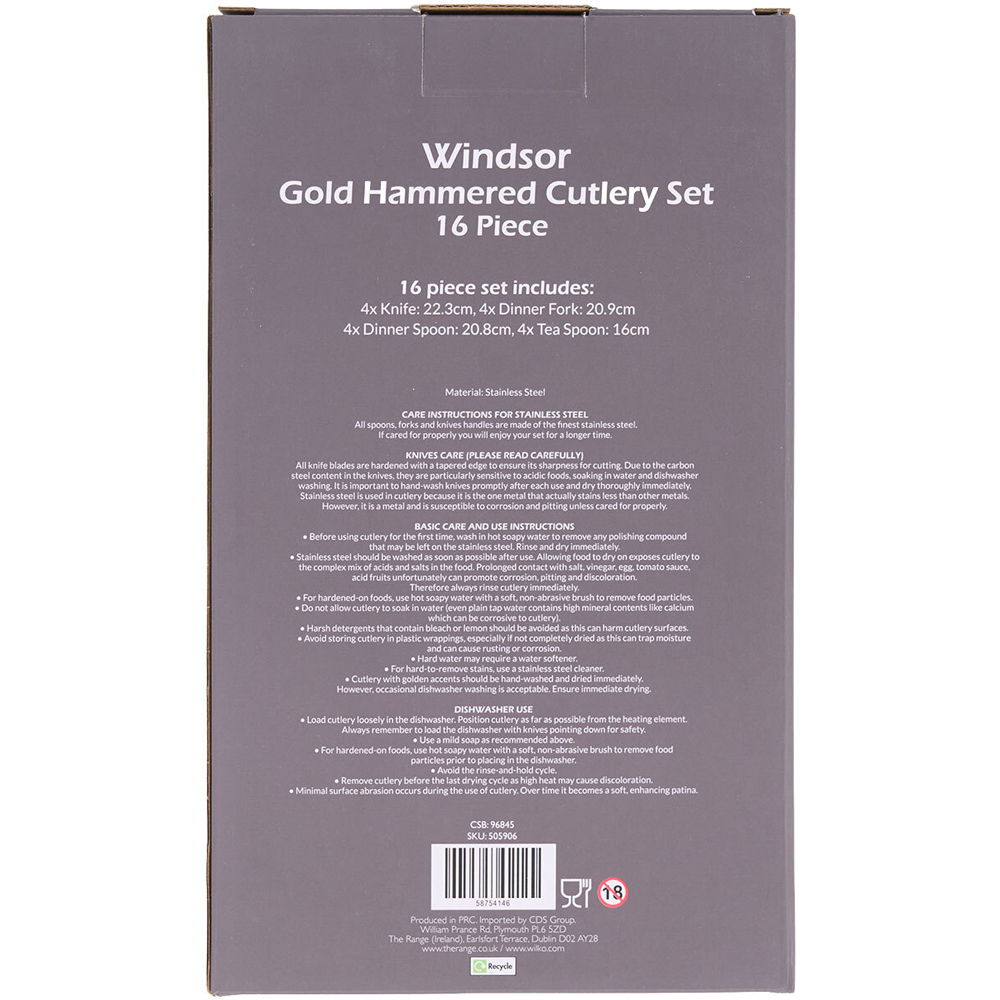 Kitchen Master 16 Piece Windsor Hammered Cutlery Set Gold Image 2