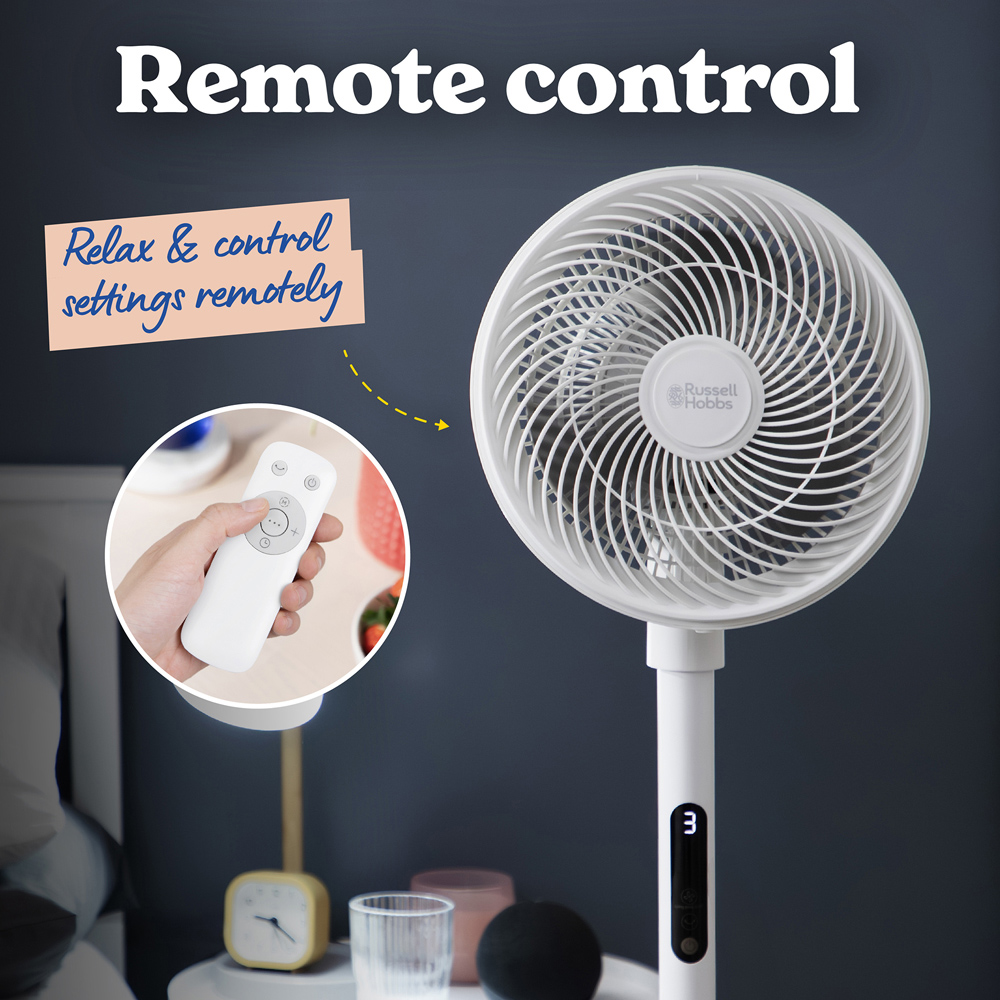 Russell Hobbs White Height Adjustable Oscillating Pedestal Circulator Fan with Remote 8 inch Image 7