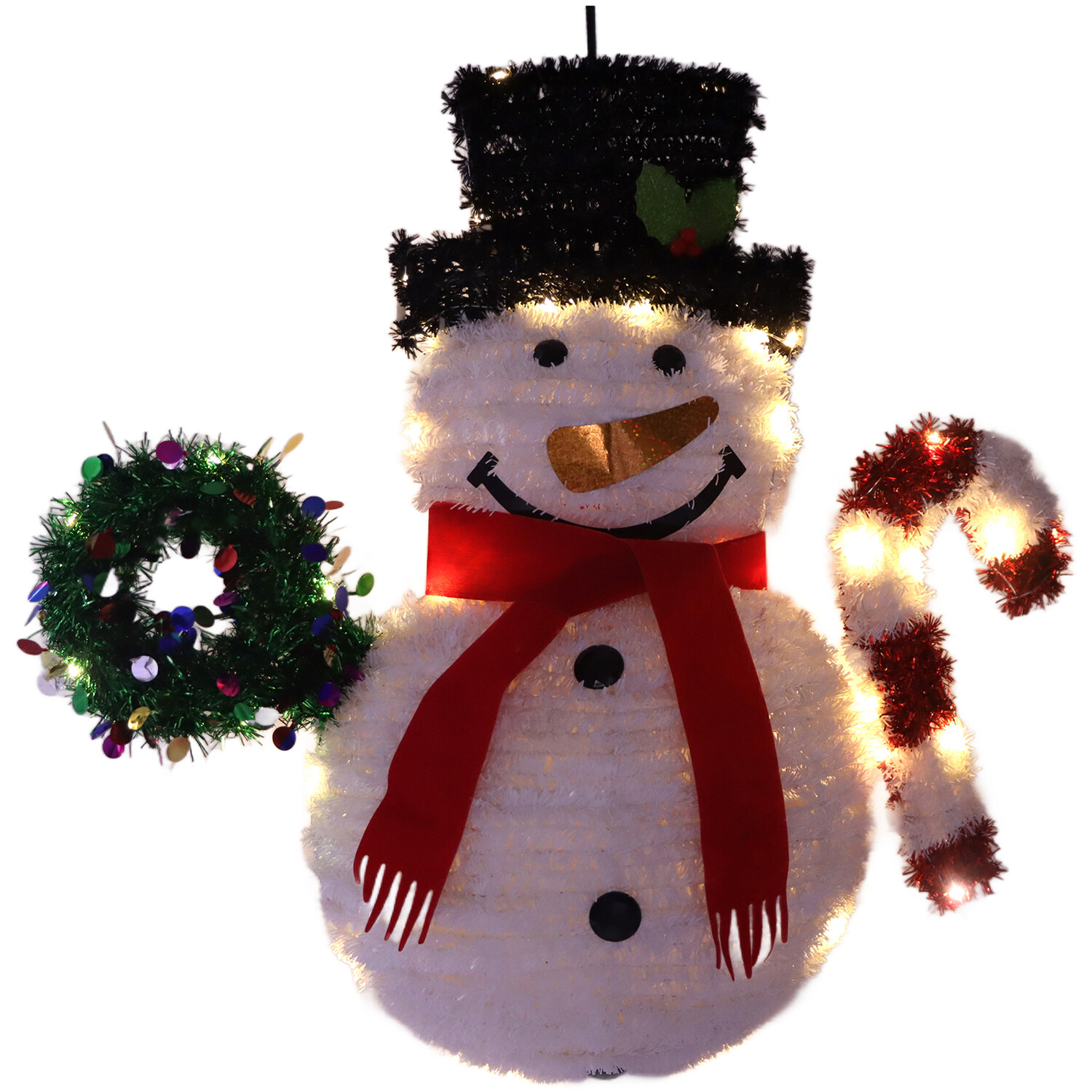 Christmas Tinsel Snowman Hanging Decoration with LED White Image 4