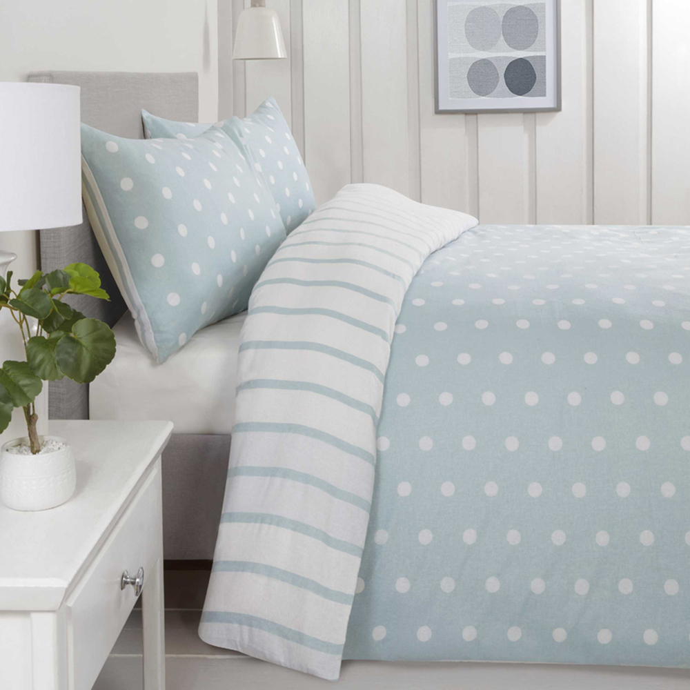 Rapport Home So Soft Spots and Stripes King Size Duck Egg Brushed Microfibre Duvet Set Image 1