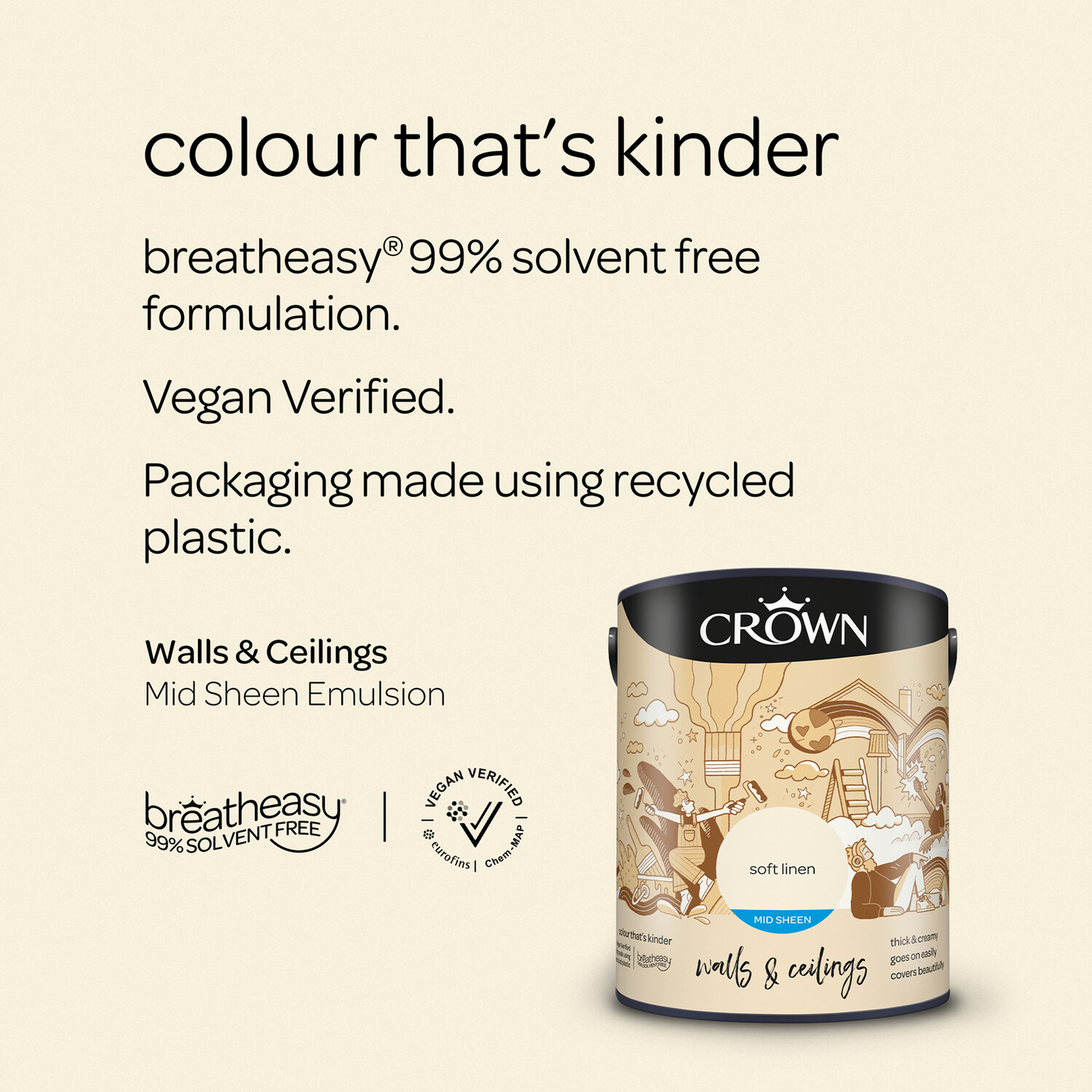 Crown Walls & Ceilings Mellow Sage Mid Sheen Emulsion Paint 5L Image 9