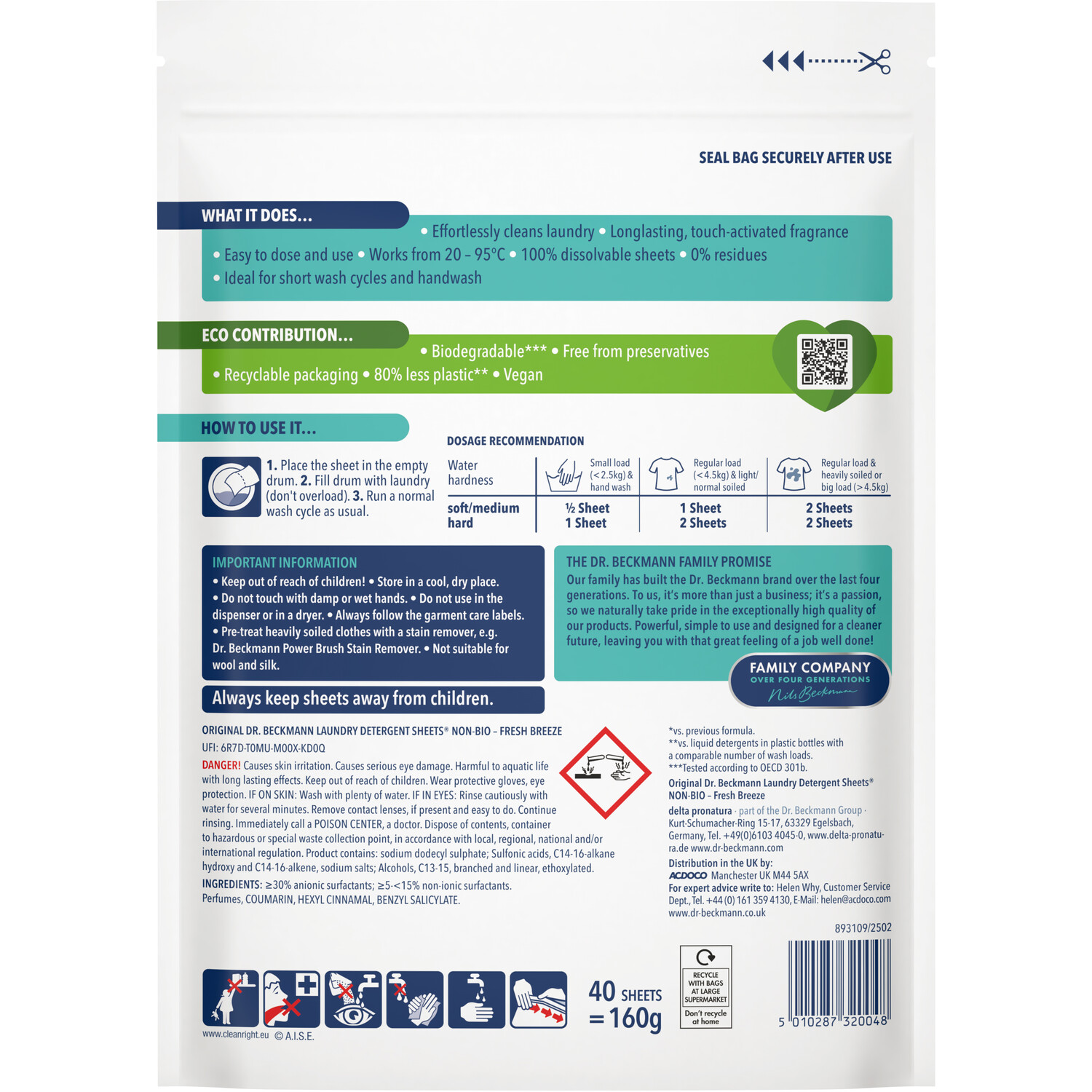 Pack of 40 Dr Beckmann Non Bio Laundry Sheets Image 2