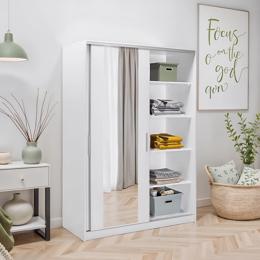 FWStyle 2 Door White Sliding Mirrored Double Wardrobe Image 6