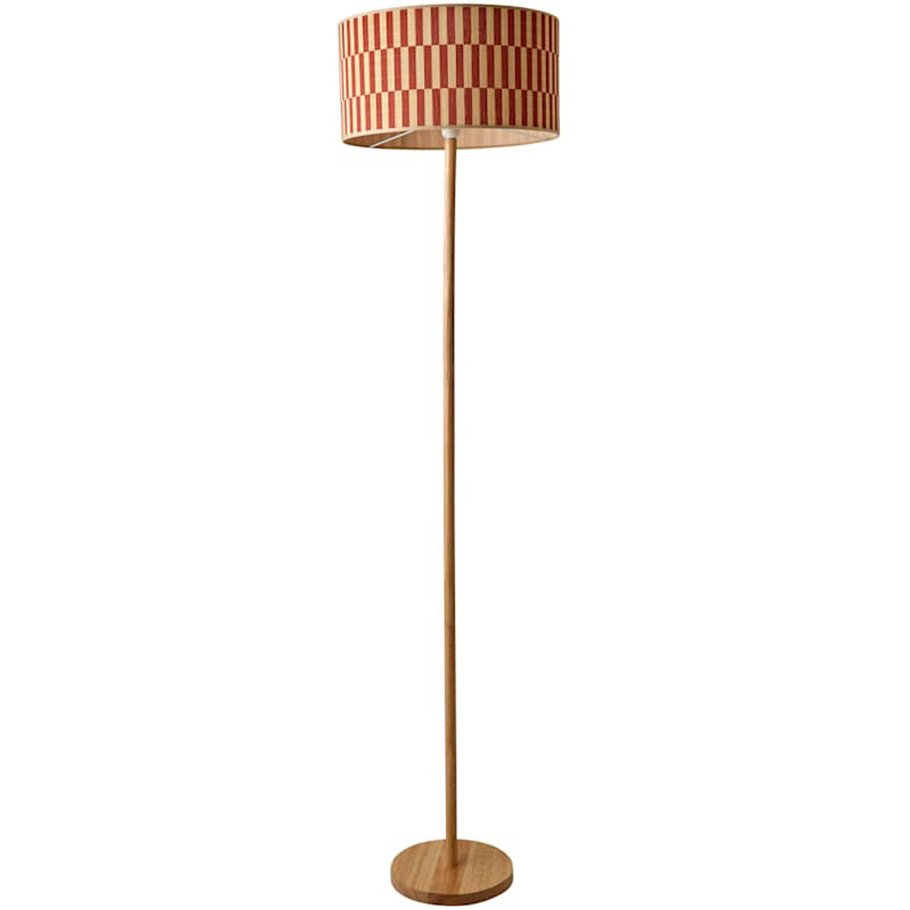 ValueLights Heather Orange Checkerboard Bamboo Shade Light Wood LED Floor Lamp with Bulb Image 1