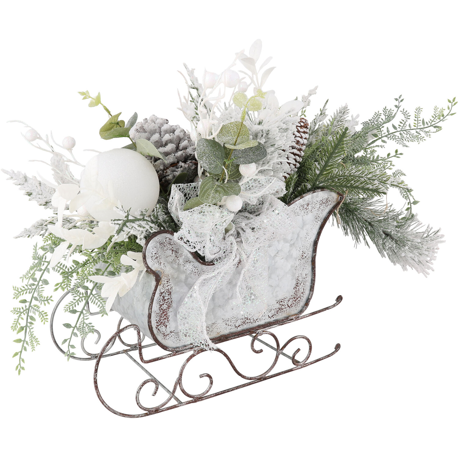 Silver Floristry Sleigh Decoration Image 1