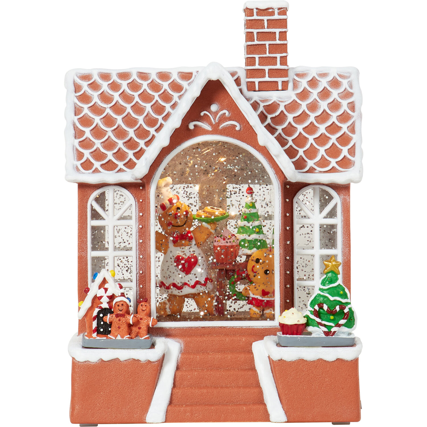 LED Glitter Spinning Gingerbread House - Brown Image 4