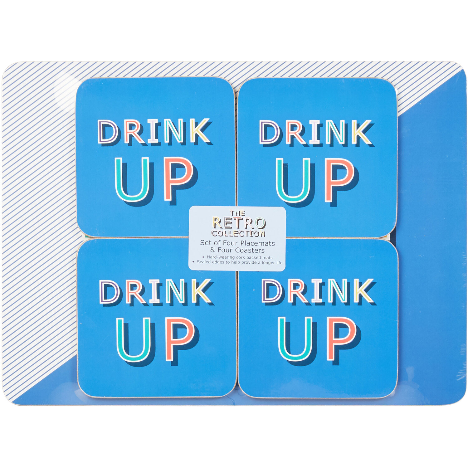 Set of 4 Retro Collection Placemats and Coasters - Blue Image 2
