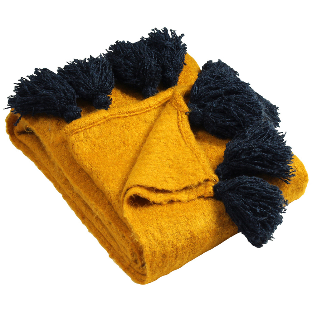 furn. Romily Gold and Navy Tasselled Throw 130 x 180cm Image 1