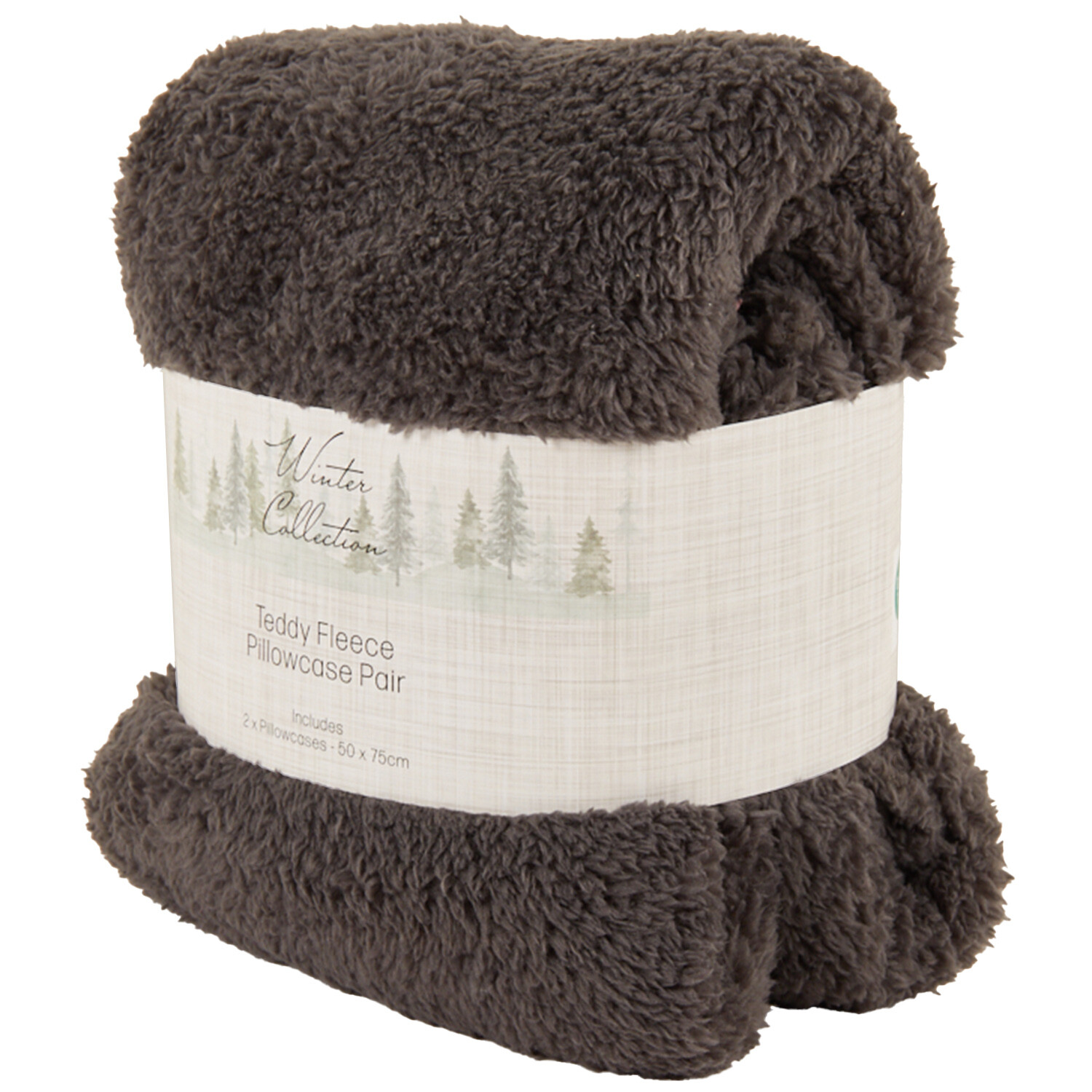 Teddy Fleece Pillowcase Pair Charcoal - Charcoal Image 2