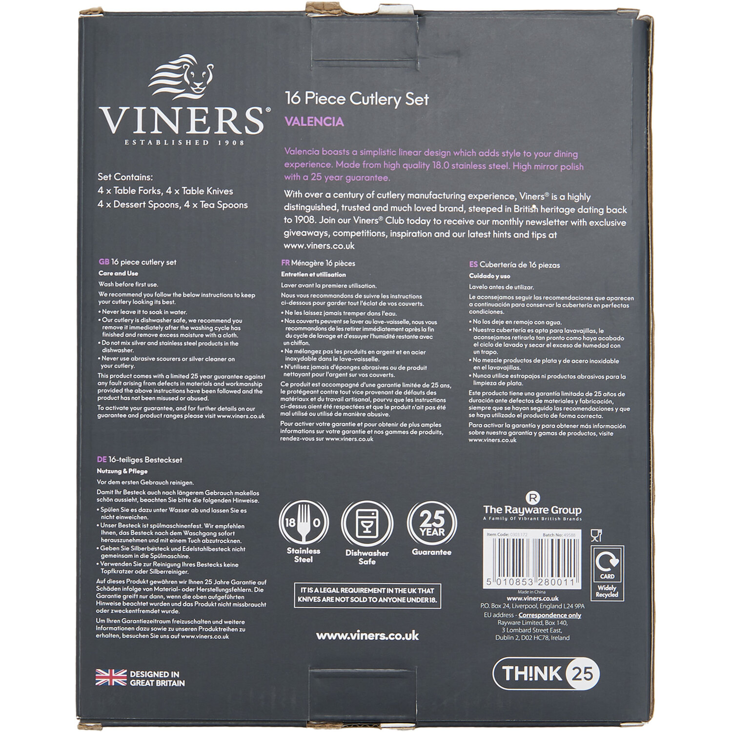 16-Piece Valencia Cutlery Set - Chrome Image 2