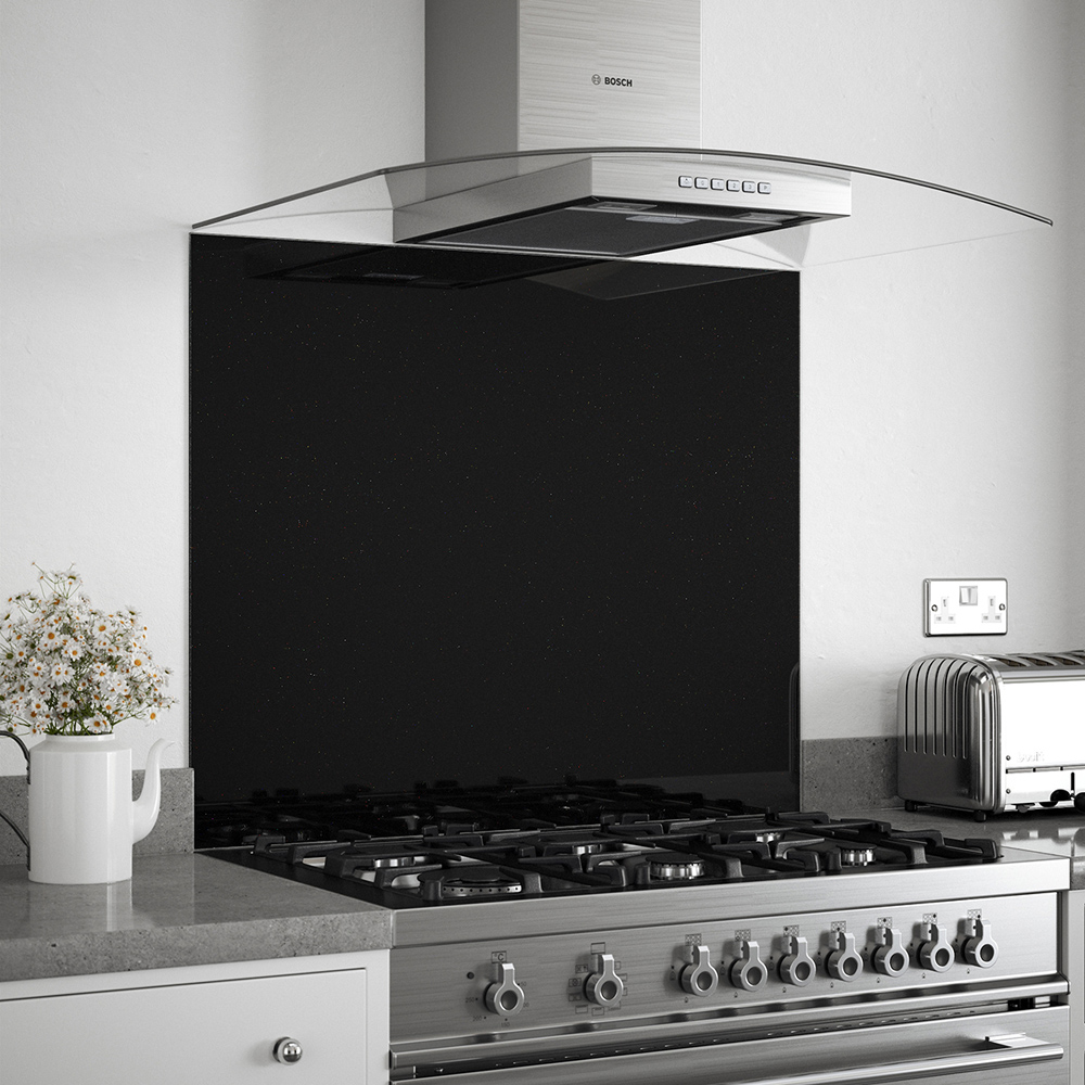 Splashback 0.6cm Thick Black Sparkle Kitchen Glass 90 x 75cm Image 1