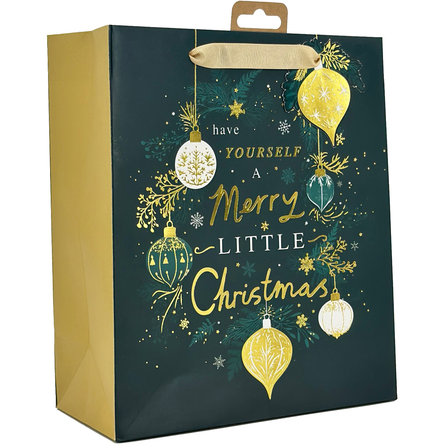Merry Little Christmas Gift Bag Teal and Gold Image 2