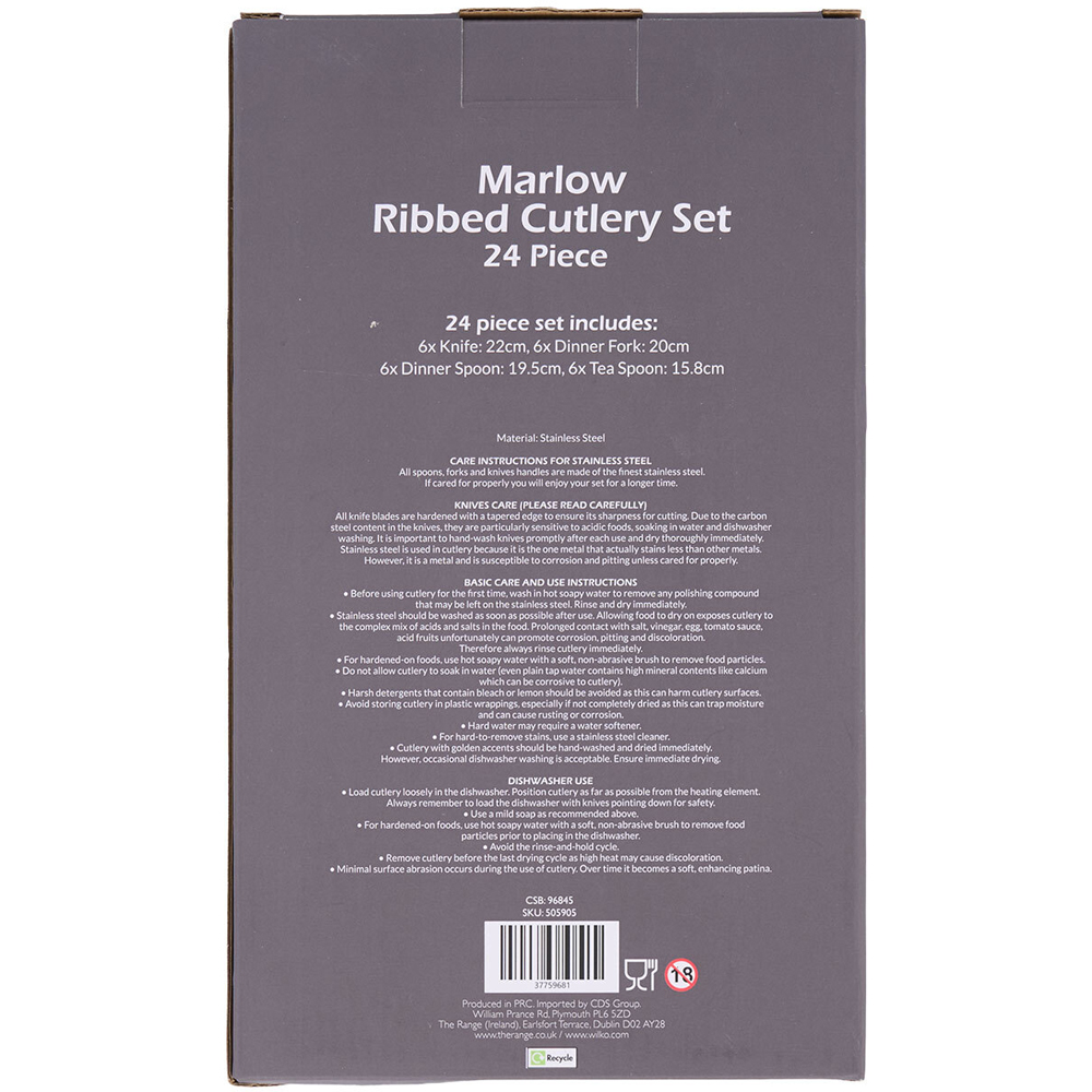 Kitchen Master 24 Piece Marlow Ribbed Cutlery Set Chrome Image 2