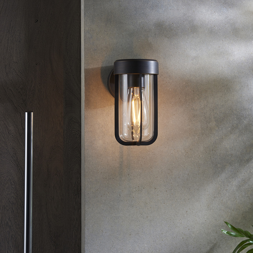 Merano Benevento Clear Glass Shade Brushed Bronze Outdoor Wall Lamp Image 3
