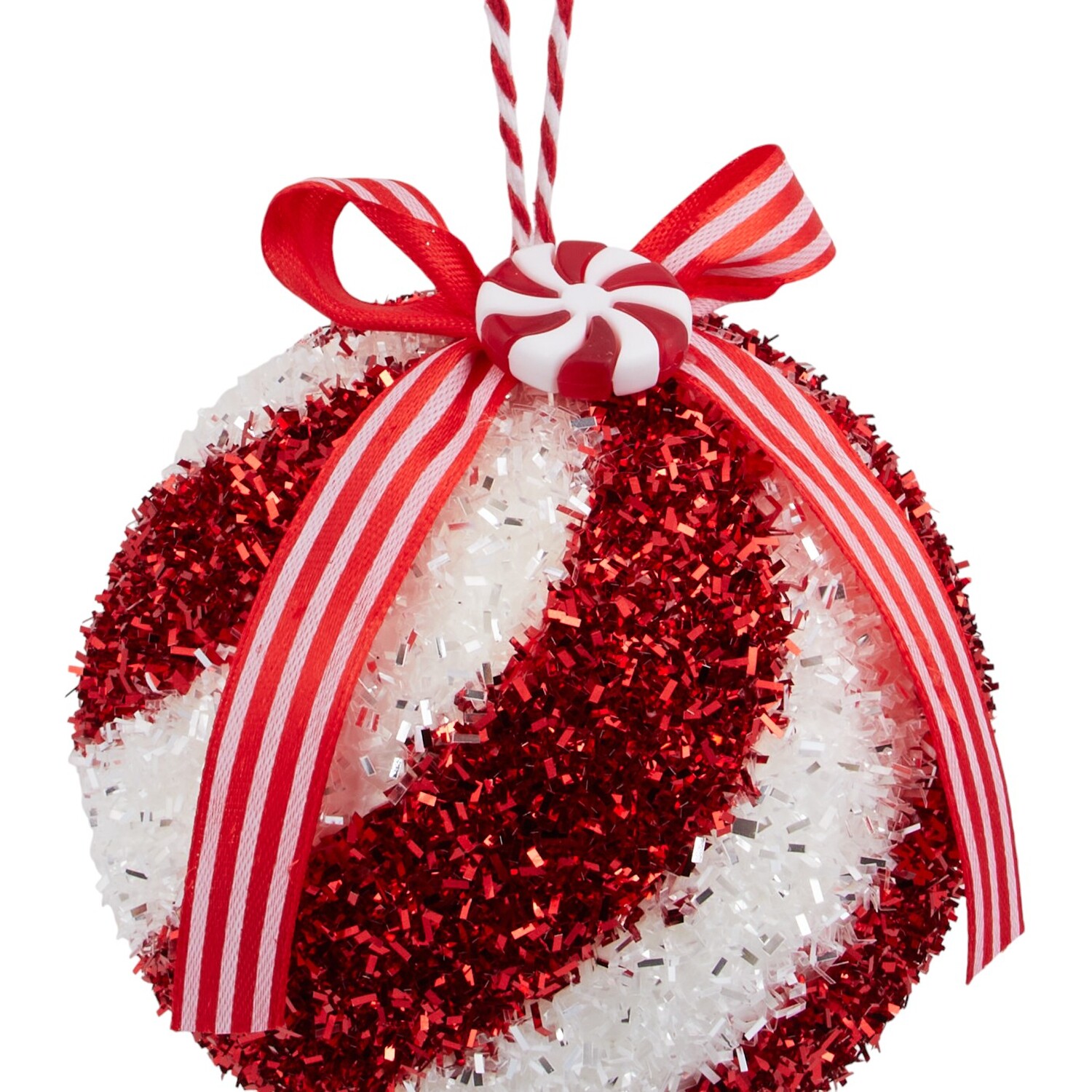 Set of 4 Candy Cane with Bow Baubles Red Image 4