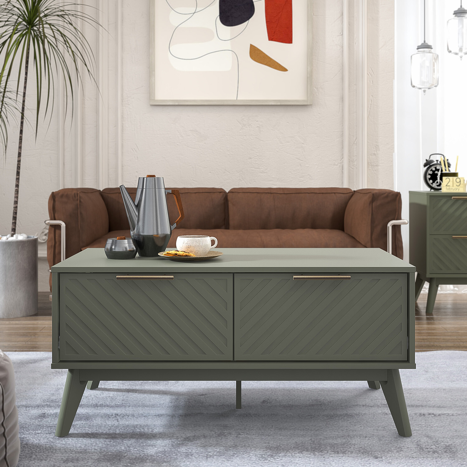 Cora 2 Drawer Green Coffee Table Image 3