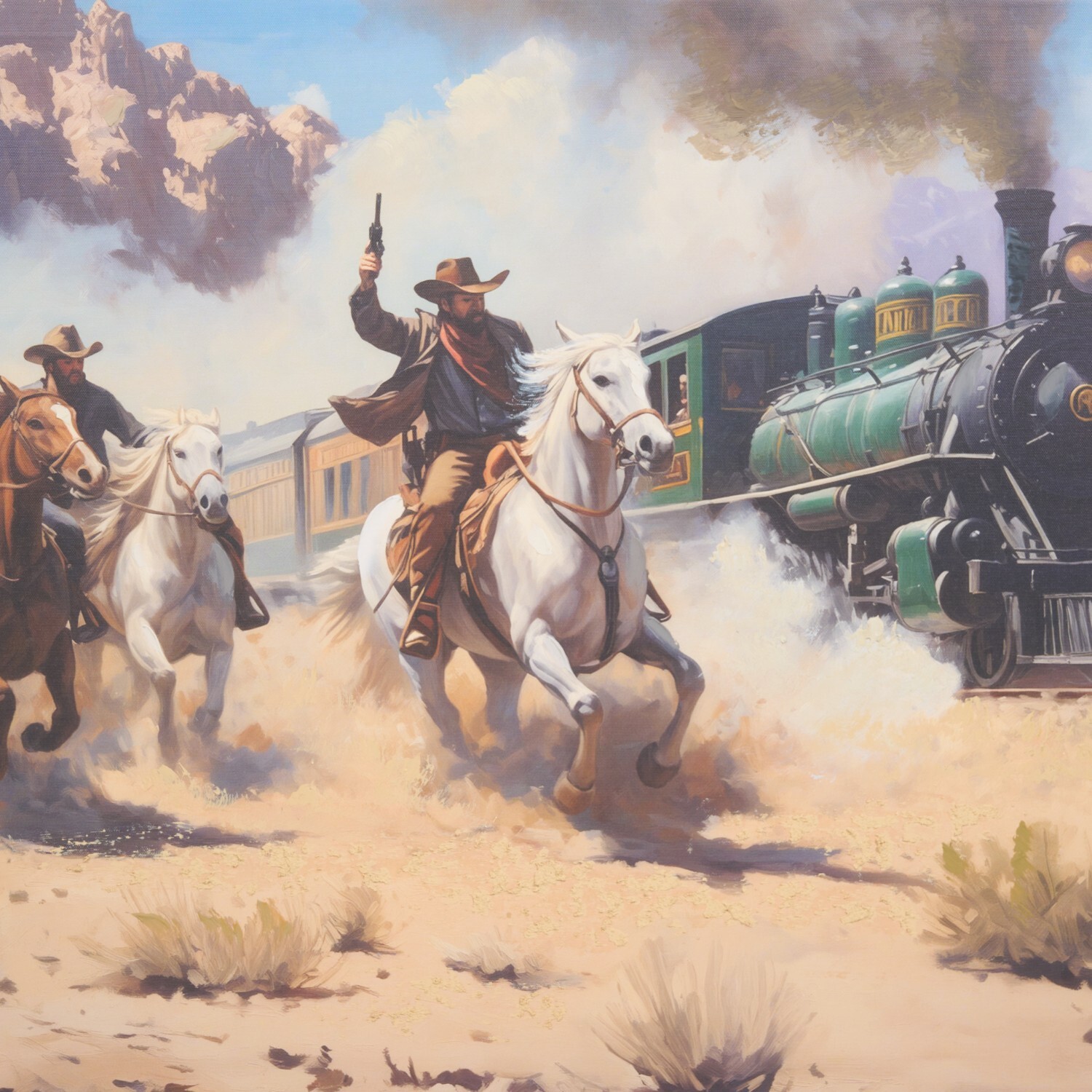 Western Train Heist Framed Canvas Image 2